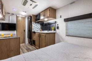 2024 Forest River Cherokee Wolf Pup Black Label 16FQBL Couples Camper Interior Image