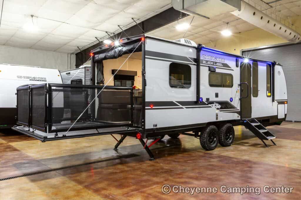 2026 Forest River Cherokee Grey Wolf Black Label 24RRTBL Toy Hauler Travel Trailer Enterior Image