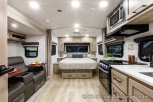 2026 Forest River Flagstaff Micro Lite 22FBS Couples Travel Trailer Interior Image