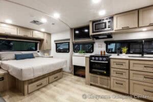 2026 Forest River Flagstaff Micro Lite 22FBS Couples Travel Trailer Interior Image