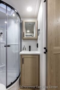 2026 Forest River Flagstaff Micro Lite 22FBS Couples Travel Trailer Interior Image