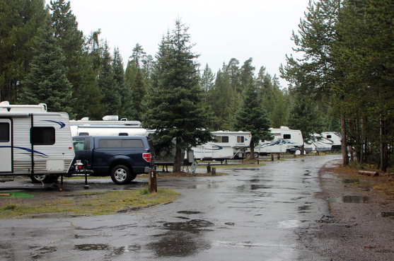 RV park during a rainstorm in Iowa.