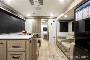 2026 Forest River Flagstaff Super Lite 26SFK Front Kitchen Couples Travel Trailer Interior Image