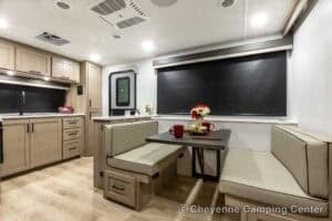 2026 Forest River Flagstaff Super Lite 26SFK Front Kitchen Couples Travel Trailer Interior Image