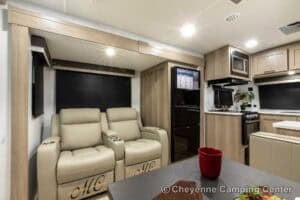2026 Forest River Flagstaff Super Lite 26SFK Front Kitchen Couples Travel Trailer Interior Image