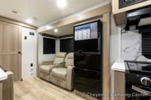 2026 Forest River Flagstaff Super Lite 26SFK Front Kitchen Couples Travel Trailer Interior Image