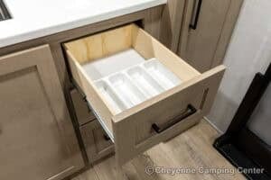 2026 Forest River Flagstaff Super Lite 26SFK Front Kitchen Couples Travel Trailer Interior Image