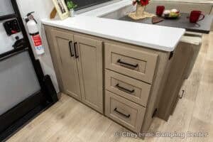 2026 Forest River Flagstaff Super Lite 26SFK Front Kitchen Couples Travel Trailer Interior Image