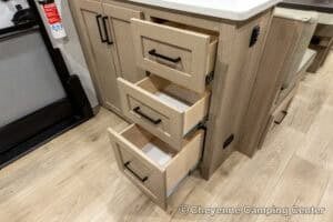 2026 Forest River Flagstaff Super Lite 26SFK Front Kitchen Couples Travel Trailer Interior Image