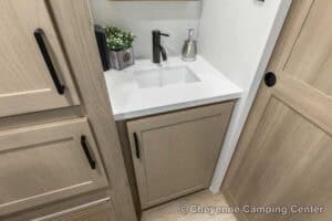 2026 Forest River Flagstaff Super Lite 26SFK Front Kitchen Couples Travel Trailer Interior Image