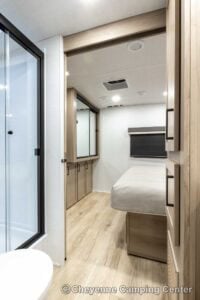 2026 Forest River Flagstaff Super Lite 26SFK Front Kitchen Couples Travel Trailer Interior Image