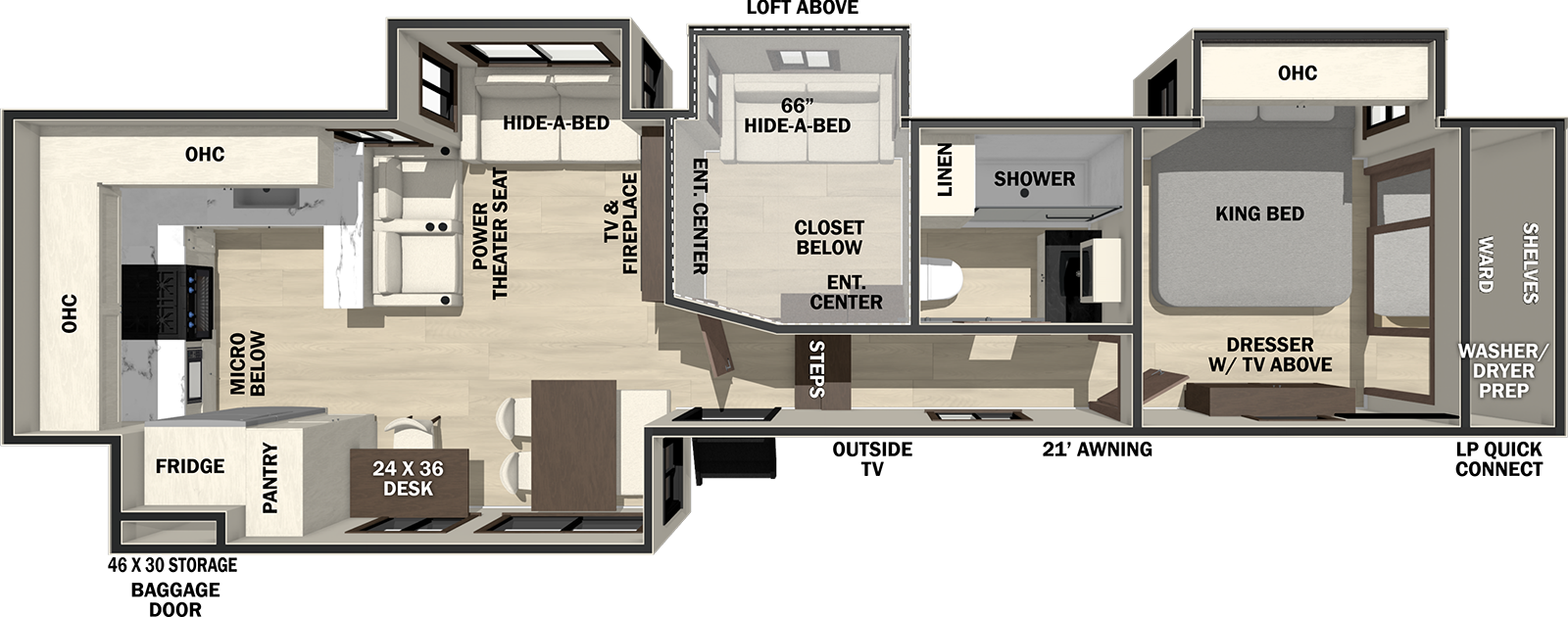 Forest River Cedar Creek 39RKB rear kitchen fifth wheel floorplan
