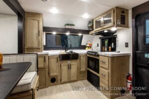 2027 Forest River Cherokee Grey Wolf 27GH Front Kitchen Travel Trailer Interior Image