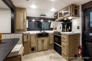2026 Forest River Cherokee Grey Wolf 27GH Front Kitchen Travel Trailer Interior Image