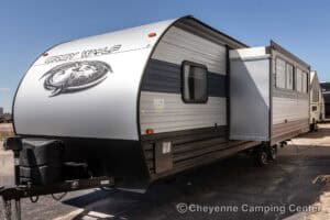 2021 Forest River Cherokee Grey Wolf 26DBH Used Bunkhouse Travel Trailer Exterior Image