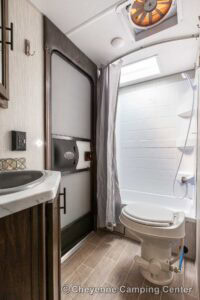 2021 Forest River Cherokee Grey Wolf 26DBH Used Bunkhouse Travel Trailer Interior Image