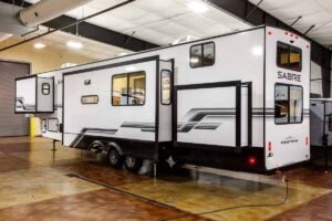 2027 Forest River Sabre 37RVMILES Rear Den Fifth Wheel With Deck Exterior Image