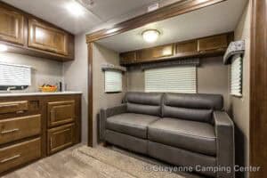 2019 Forest River Flagstaff Micro Lite 25RKS Rear Kitchen Couples Travel Trailer Interior Image