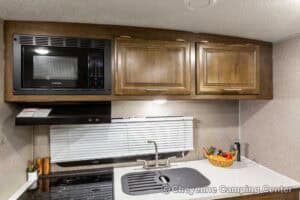 2019 Forest River Flagstaff Micro Lite 25RKS Rear Kitchen Couples Travel Trailer Interior Image