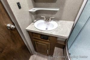 2019 Forest River Flagstaff Micro Lite 25RKS Rear Kitchen Couples Travel Trailer Interior Image