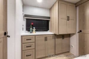 2026 Forest River Flagstaff Micro Lite 25MBR Front Kitchen Travel Trailer Interior Image