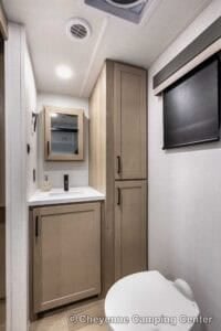 2026 Forest River Flagstaff Micro Lite 25MBR Front Kitchen Travel Trailer Interior Image