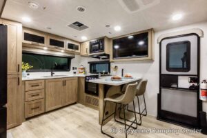 2027 Forest River Flagstaff Micro Lite 25MBR Front Kitchen Travel Trailer Interior Image