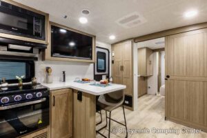 2027 Forest River Flagstaff Micro Lite 25MBR Front Kitchen Travel Trailer Interior Image
