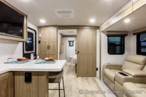 2027 Forest River Flagstaff Micro Lite 25MBR Front Kitchen Travel Trailer Interior Image