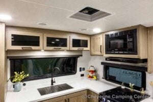 2027 Forest River Flagstaff Micro Lite 25MBR Front Kitchen Travel Trailer Interior Image