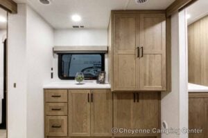 2027 Forest River Flagstaff Micro Lite 25MBR Front Kitchen Travel Trailer Interior Image