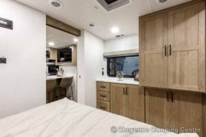 2027 Forest River Flagstaff Micro Lite 25MBR Front Kitchen Travel Trailer Interior Image