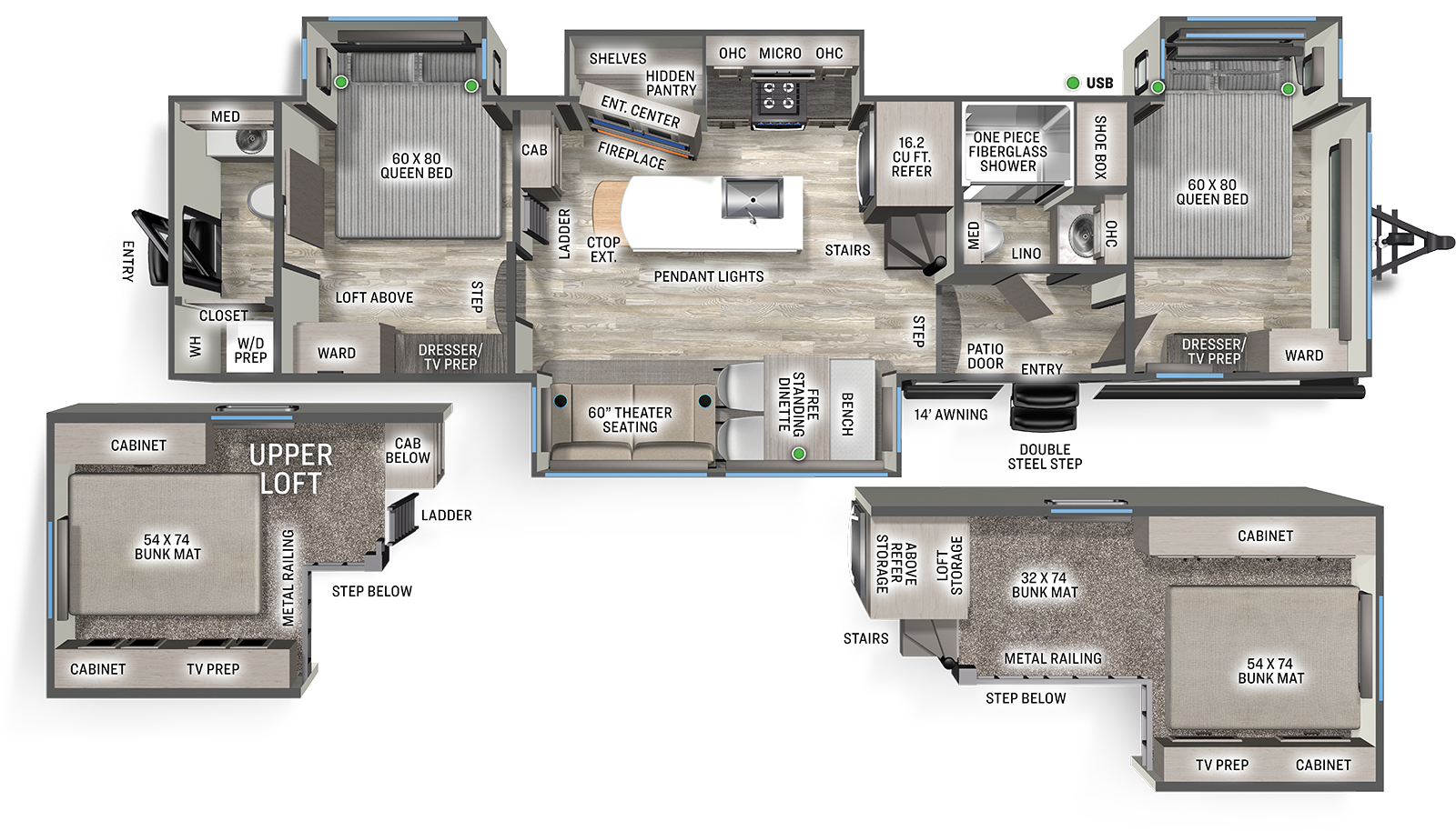 Forest River Sierra 41DUPLEX destination trailer floorplan