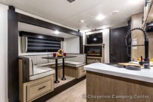 2026 Forest River Cherokee Grey Wolf Black Label 23MKBL Couples Travel Trailer Interior Image