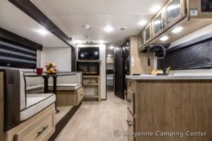 2026 Forest River Cherokee Grey Wolf Black Label 23MKBL Couples Travel Trailer Interior Image