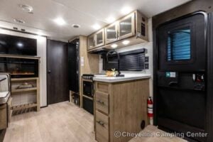 2026 Forest River Cherokee Grey Wolf Black Label 23MKBL Couples Travel Trailer Interior Image
