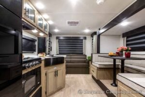 2026 Forest River Cherokee Grey Wolf Black Label 23MKBL Couples Travel Trailer Interior Image