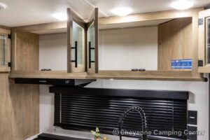 2026 Forest River Cherokee Grey Wolf Black Label 23MKBL Couples Travel Trailer Interior Image