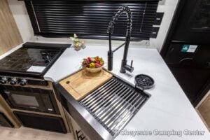 2026 Forest River Cherokee Grey Wolf Black Label 23MKBL Couples Travel Trailer Interior Image