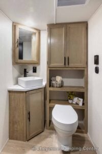 2026 Forest River Cherokee Grey Wolf Black Label 23MKBL Couples Travel Trailer Interior Image