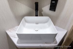 2026 Forest River Cherokee Grey Wolf Black Label 23MKBL Couples Travel Trailer Interior Image