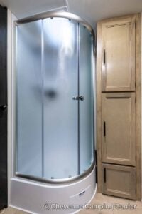 2026 Forest River Cherokee Grey Wolf Black Label 23MKBL Couples Travel Trailer Interior Image