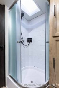 2026 Forest River Cherokee Grey Wolf Black Label 23MKBL Couples Travel Trailer Interior Image