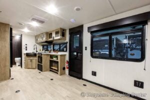 2026 Forest River Cherokee Grey Wolf Black Label 24RRTBL Toy Hauler Travel Trailer Interior Image