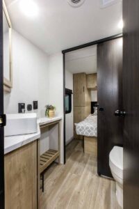 2027 Forest River Cherokee Grey Wolf Black Label 24RRTBL Toy Hauler Travel Trailer Interior Image