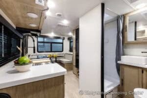 2026 Forest River Cherokee Grey Wolf Black Label 20RDSEBL Couples Travel Trailer Interior Image