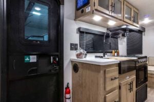 2027 Forest River Cherokee Grey Wolf Black Label 20RDSEBL Couples Travel Trailer Interior Image