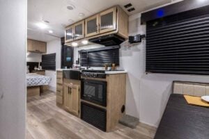 2027 Forest River Cherokee Grey Wolf Black Label 20RDSEBL Couples Travel Trailer Interior Image