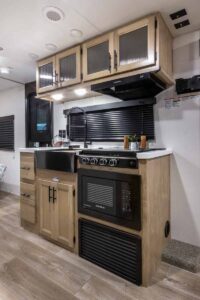 2027 Forest River Cherokee Grey Wolf Black Label 20RDSEBL Couples Travel Trailer Interior Image