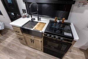 2027 Forest River Cherokee Grey Wolf Black Label 20RDSEBL Couples Travel Trailer Interior Image